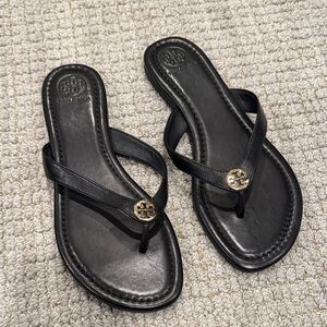 Tory Burch Black Sandals with Gold Logo